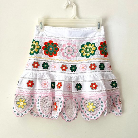 ZARA Embroidered Cotton Floral Tiered Mini Skirt, Skort, Size S - Picture 10 of 16